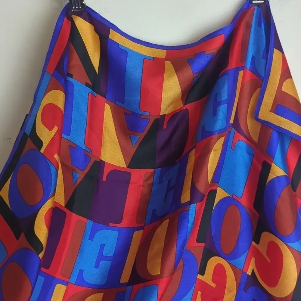 Elaine Gold Branded Vintage Silk Scarf Bright Colorful Color Block